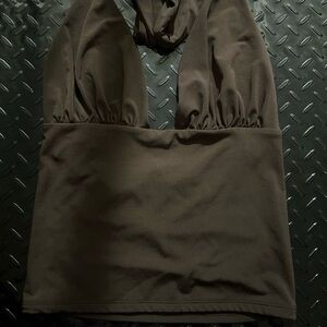 Garage Dark Brown Halter Crop Top